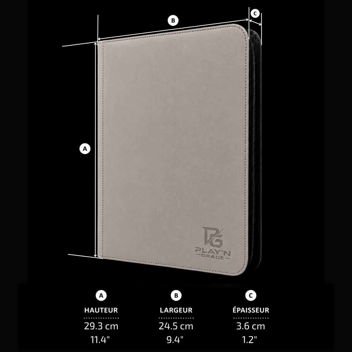 Classeur Toploaders ZIP gris 2x2 — dimensions