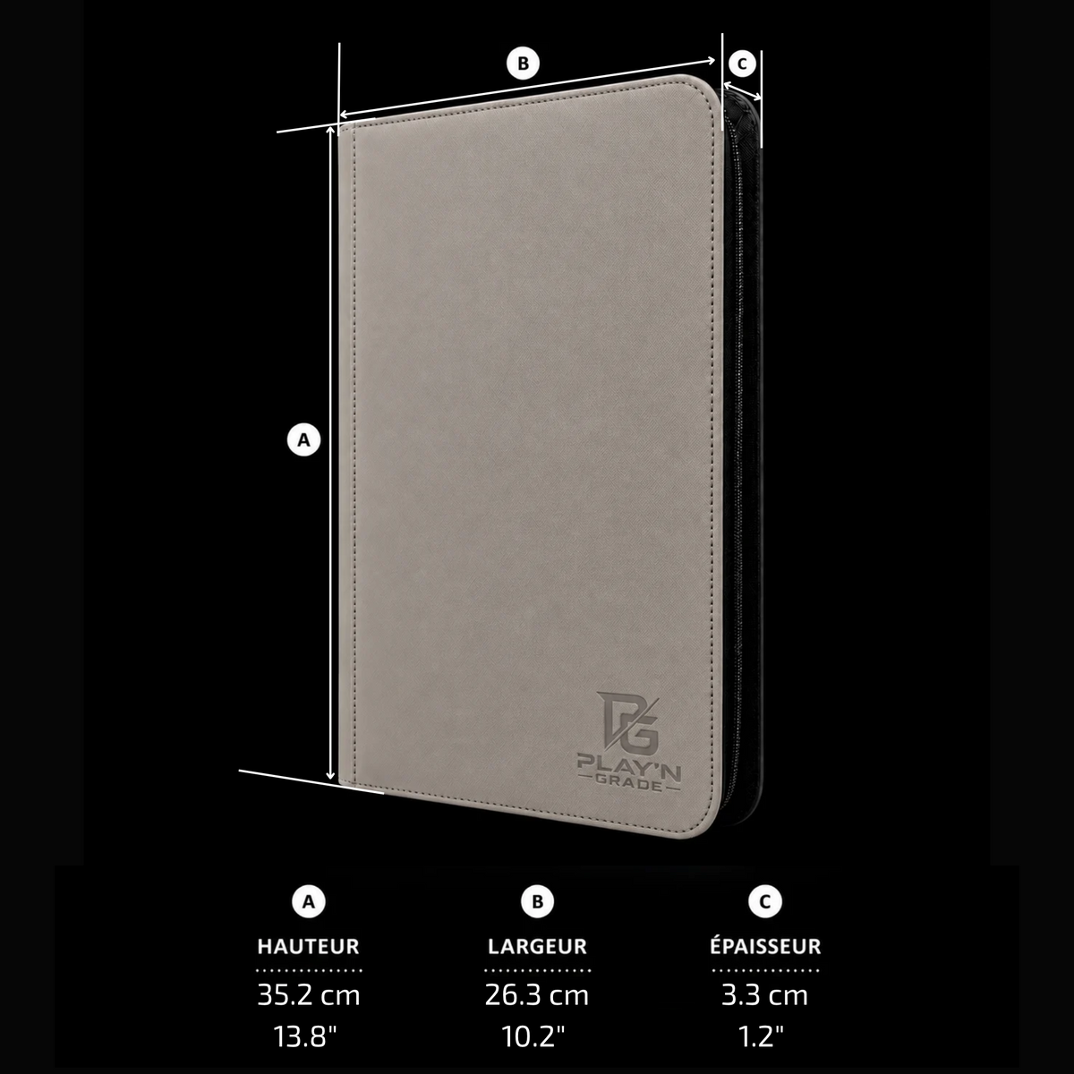 Classeur cartes ZIP 3x3 gris Play’n’Grade — dimensions du classeur