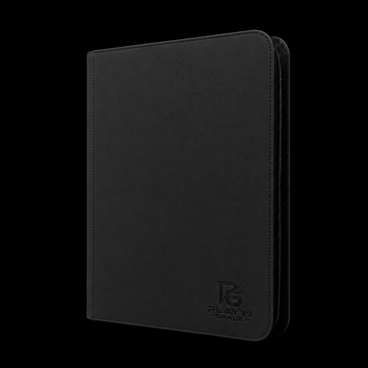 classeur 360 cartes zip - 3x3 - noir – nouveau logo, zip noir, fond noir sans reflet