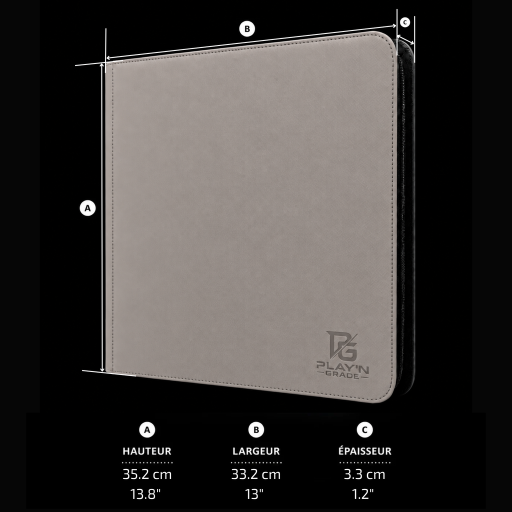 Classeur cartes ZIP 4x3 gris Play’n’Grade — dimensions du classeur