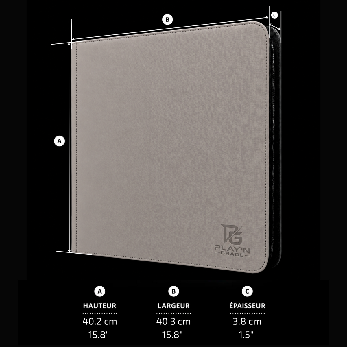 Classeur Toploaders ZIP gris 4x3 — dimensions