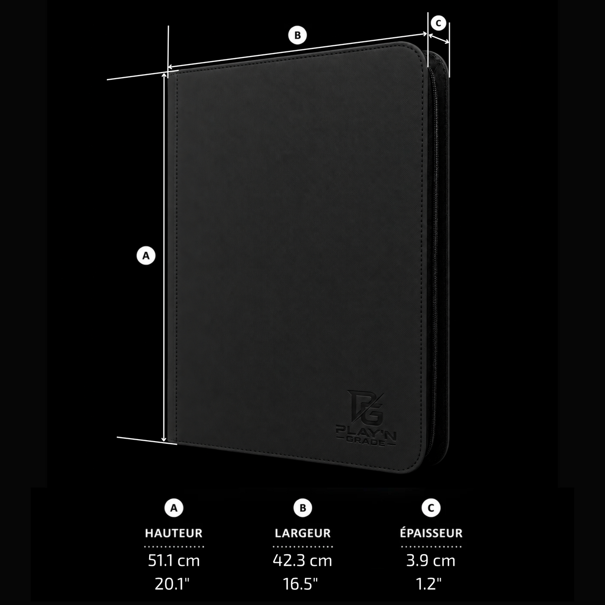 Classeur Toploaders ZIP noir 4x4 — dimensions