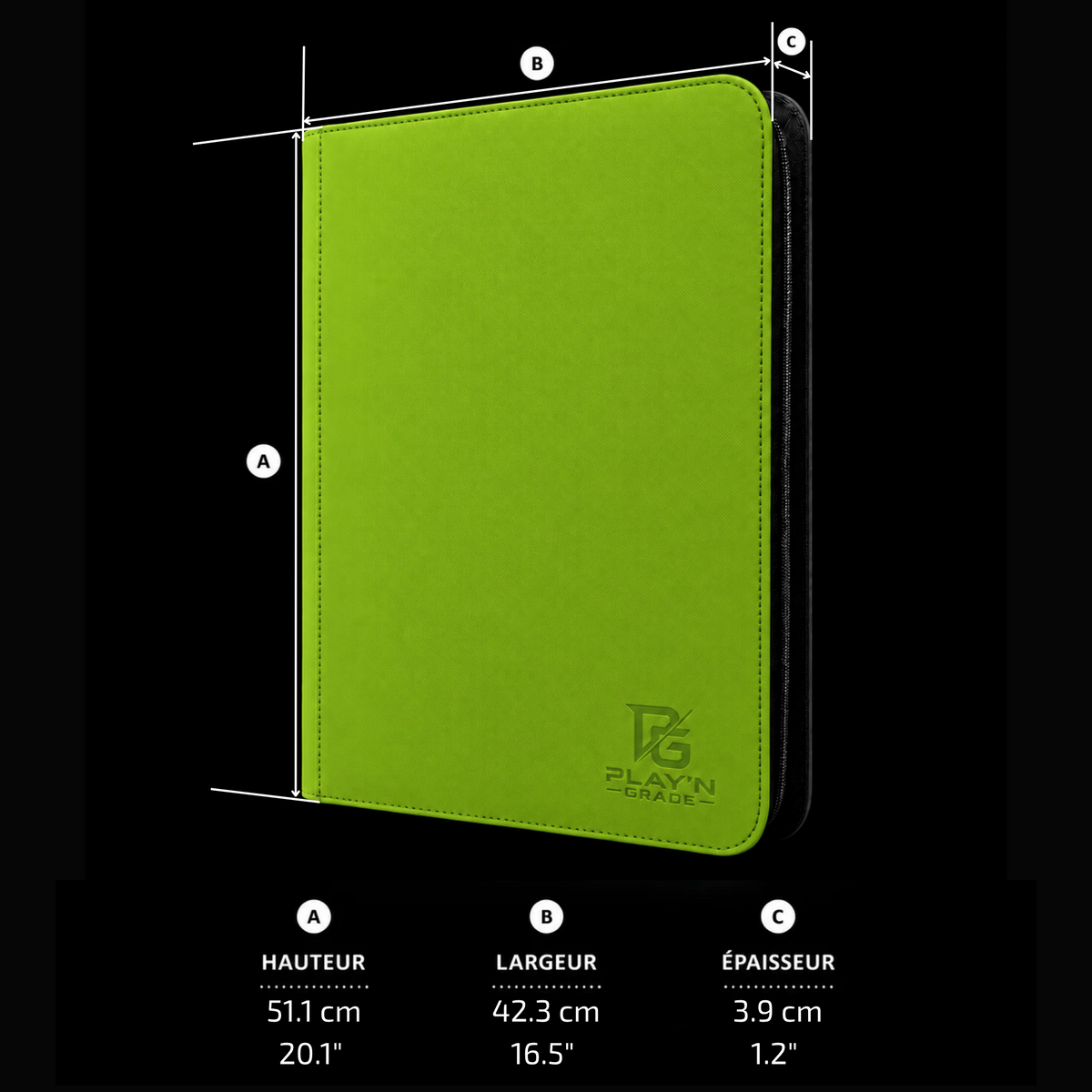 Classeur Toploaders ZIP vert 4x4 — dimensions