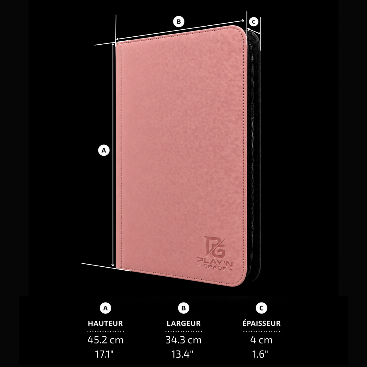playngrade classeur 960 cartes zip 4x4 rose 04 dimensions