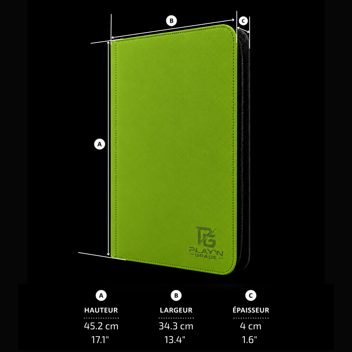 playngrade classeur 960 cartes zip 4x4 vert 04 dimensions