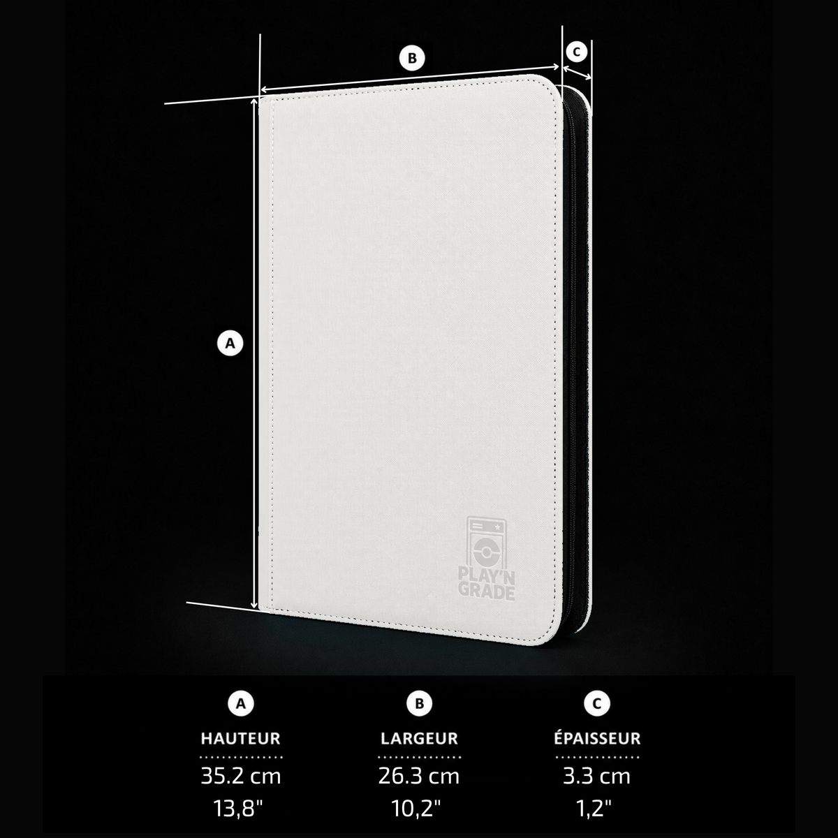 Classeur 360 cartes zip - 3x3 - blanc – dimensions