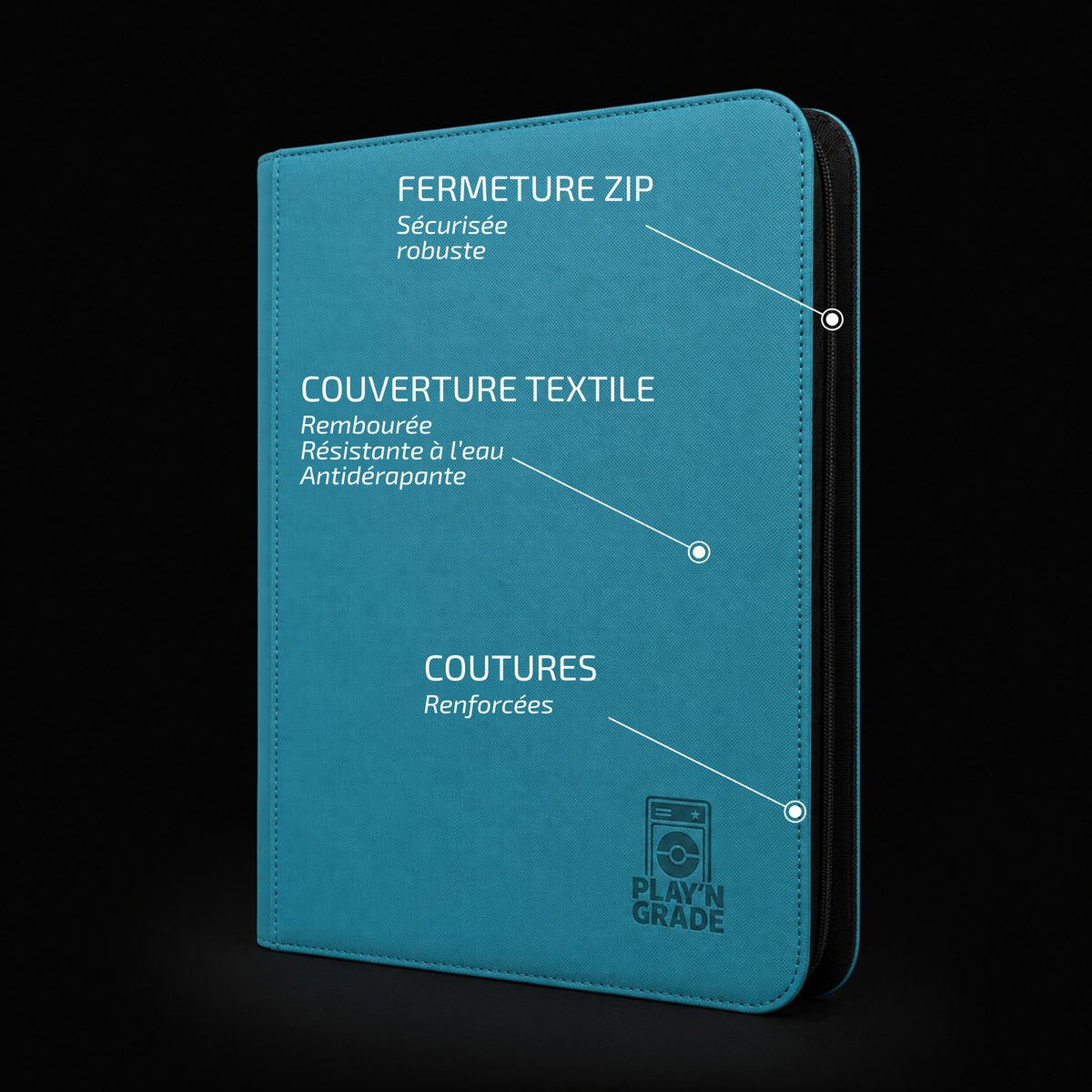 Classeur 360 cartes zip - 3x3 - bleu – détails de la couverture