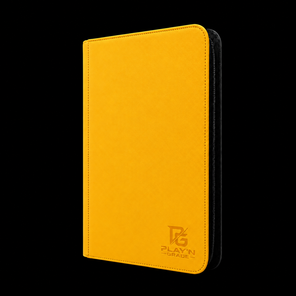 Classeur cartes ZIP jaune Play’n’Grade, format étroit, zip noir sur fond noir
