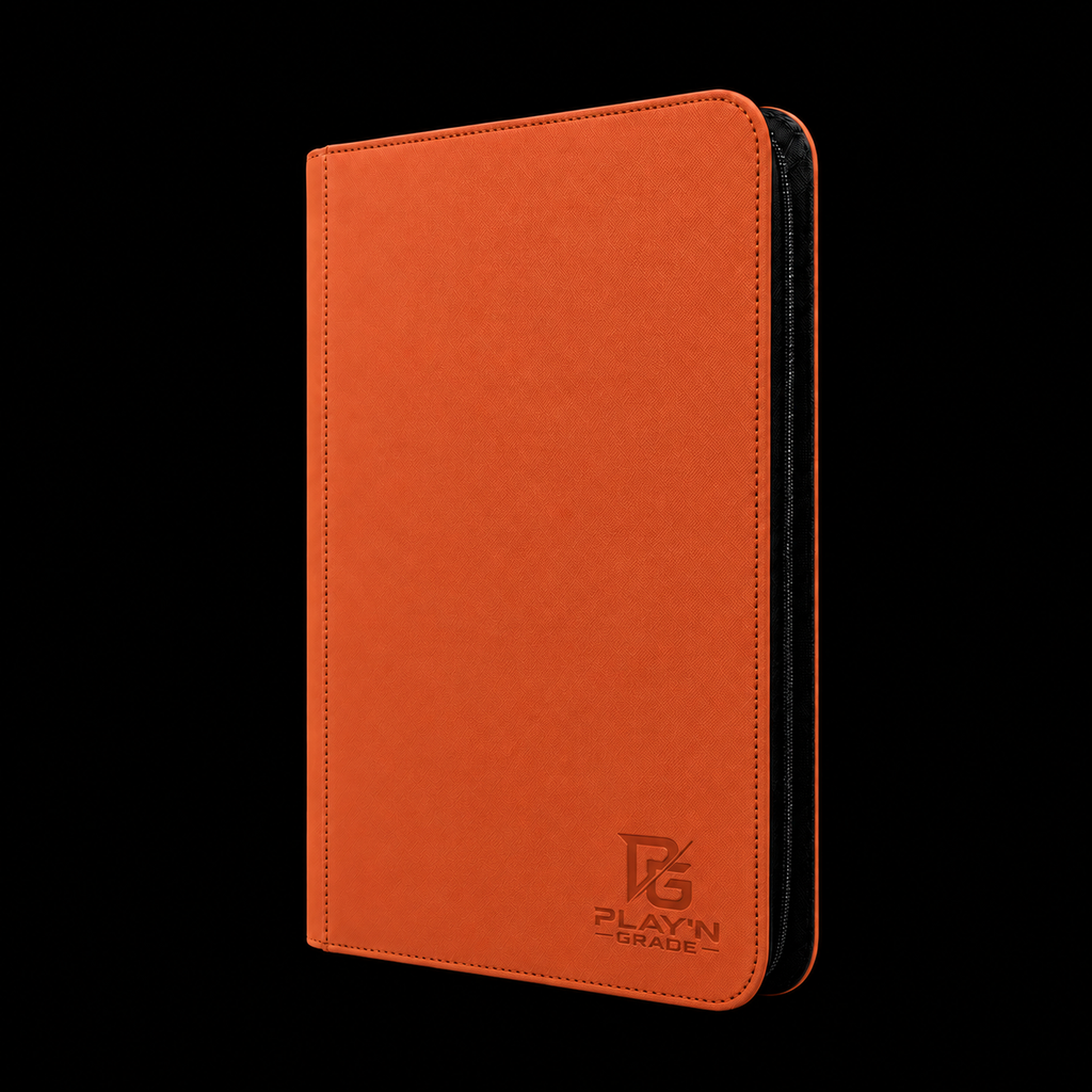 Classeur cartes ZIP orange Play’n’Grade, format étroit, zip noir sur fond noir