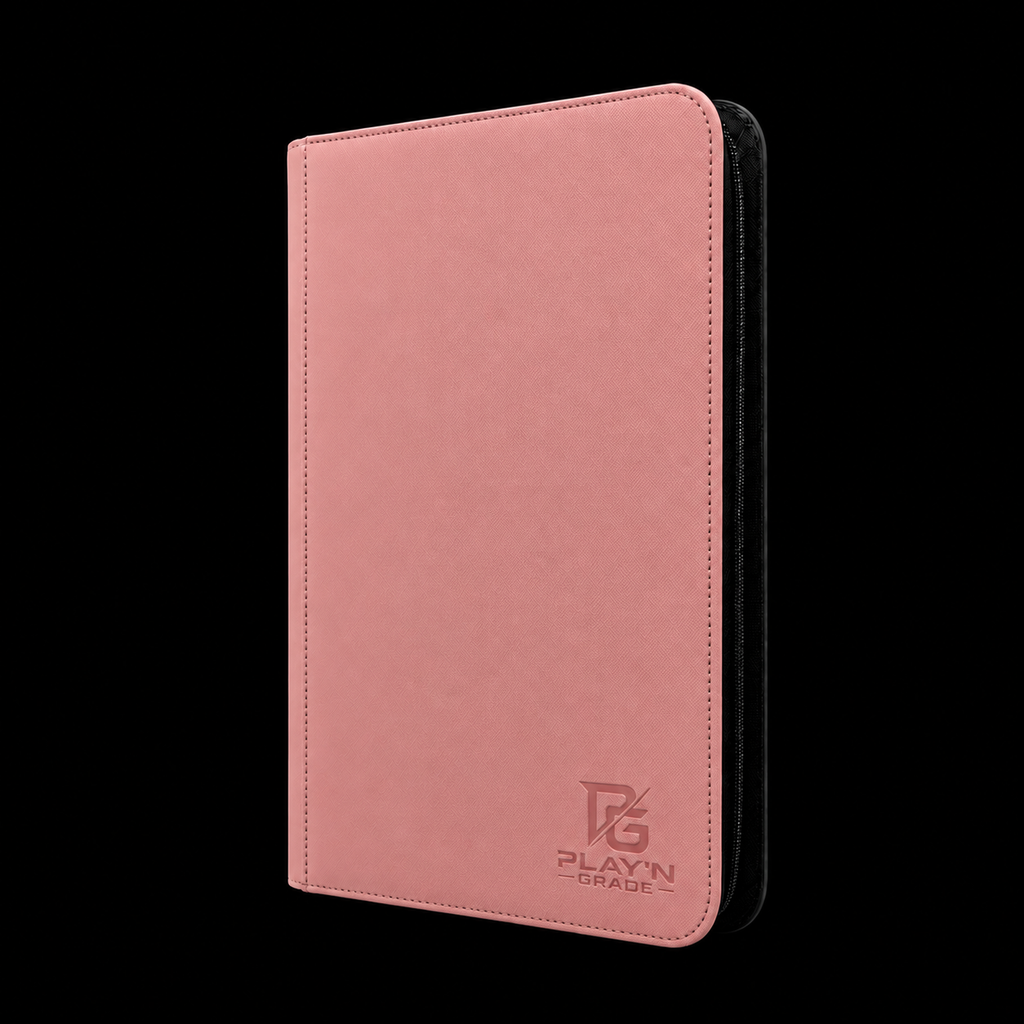 Classeur cartes ZIP rose Play’n’Grade, format étroit, zip noir sur fond noir
