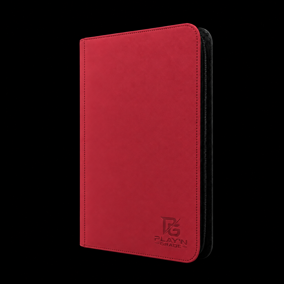 Classeur cartes ZIP rouge Play’n’Grade, format étroit, zip noir sur fond noir