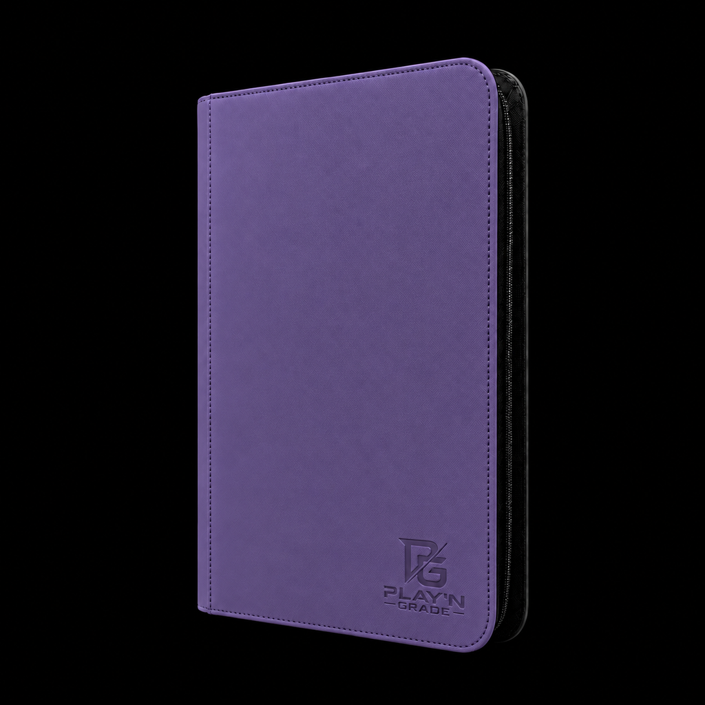 Classeur cartes ZIP violet Play’n’Grade, format étroit, zip noir sur fond noir