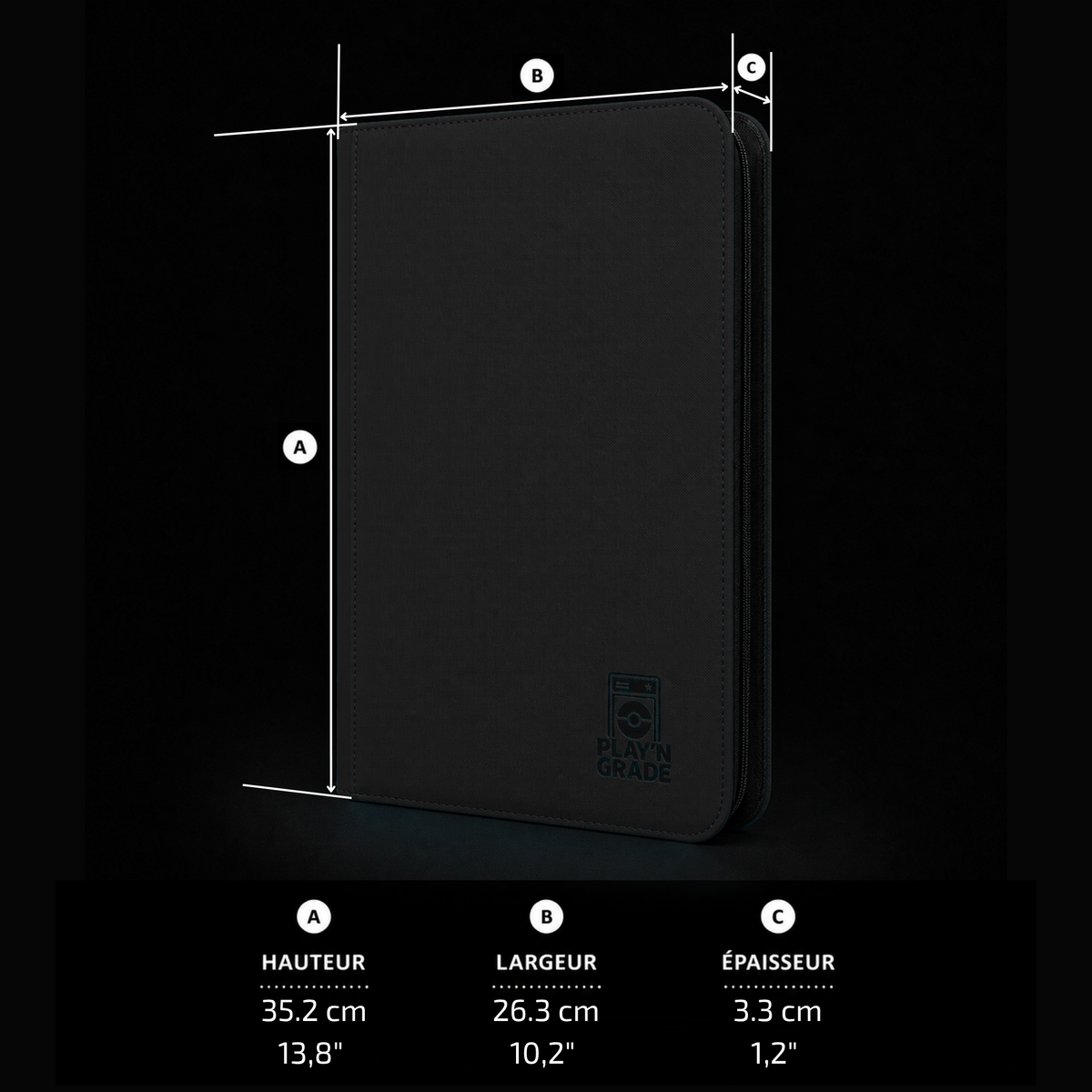 Classeur 360 cartes zip - 3x3 - noir – dimensions