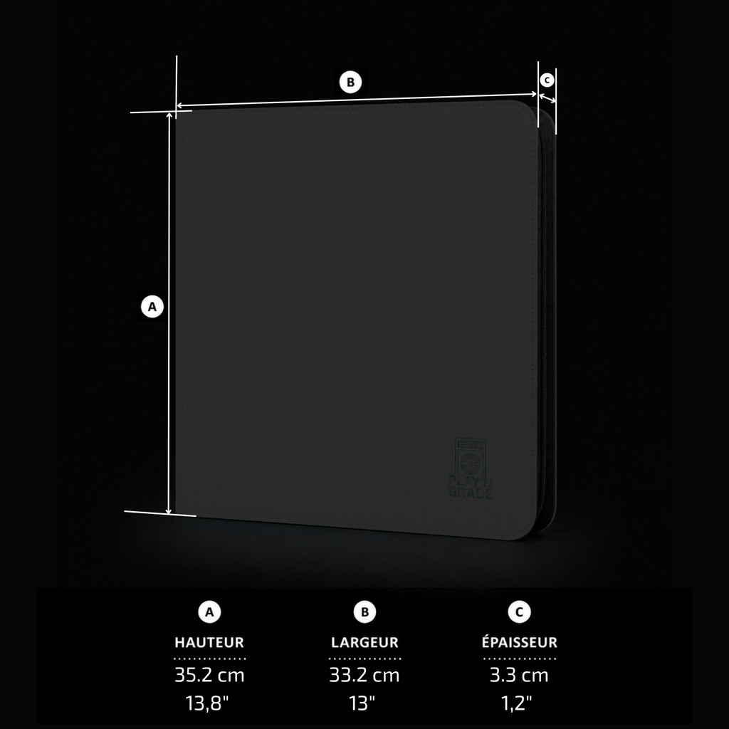 Classeur 480 cartes zip - 4x3 - noir – dimensions