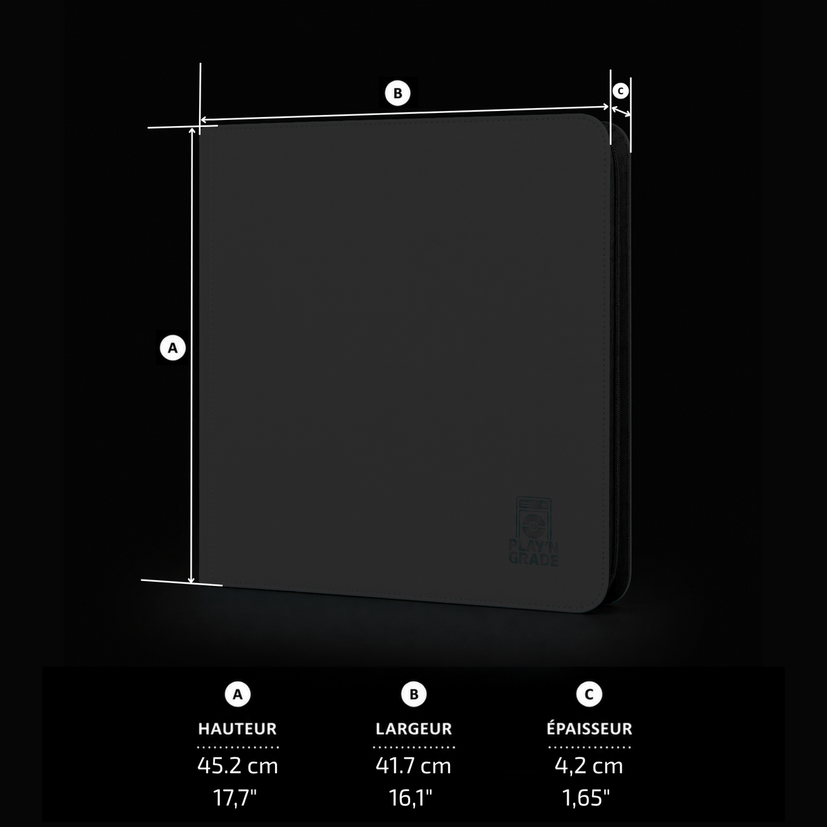 Classeur 1280 cartes zip - 5x4 - noir – dimensions