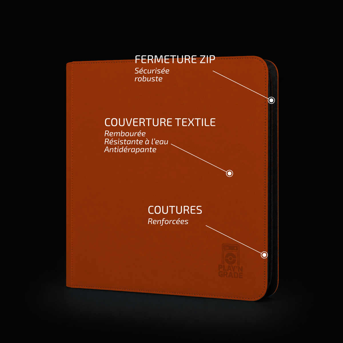 Classeur 480 cartes zip - 4x3 - orange – détails de la couverture