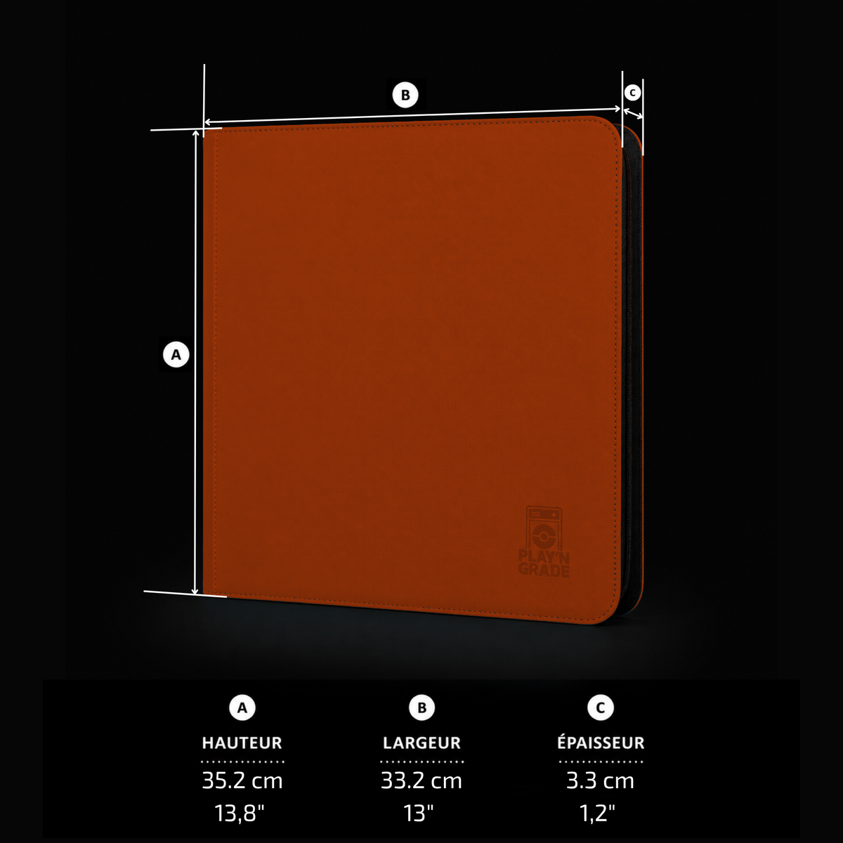Classeur 480 cartes zip - 4x3 - orange – dimensions