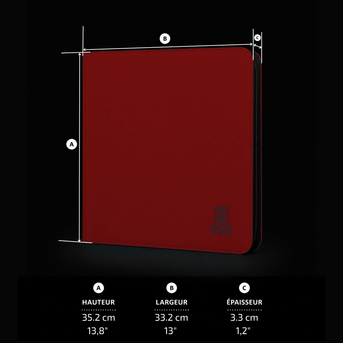 Classeur 480 cartes zip - 4x3 - rouge – dimensions