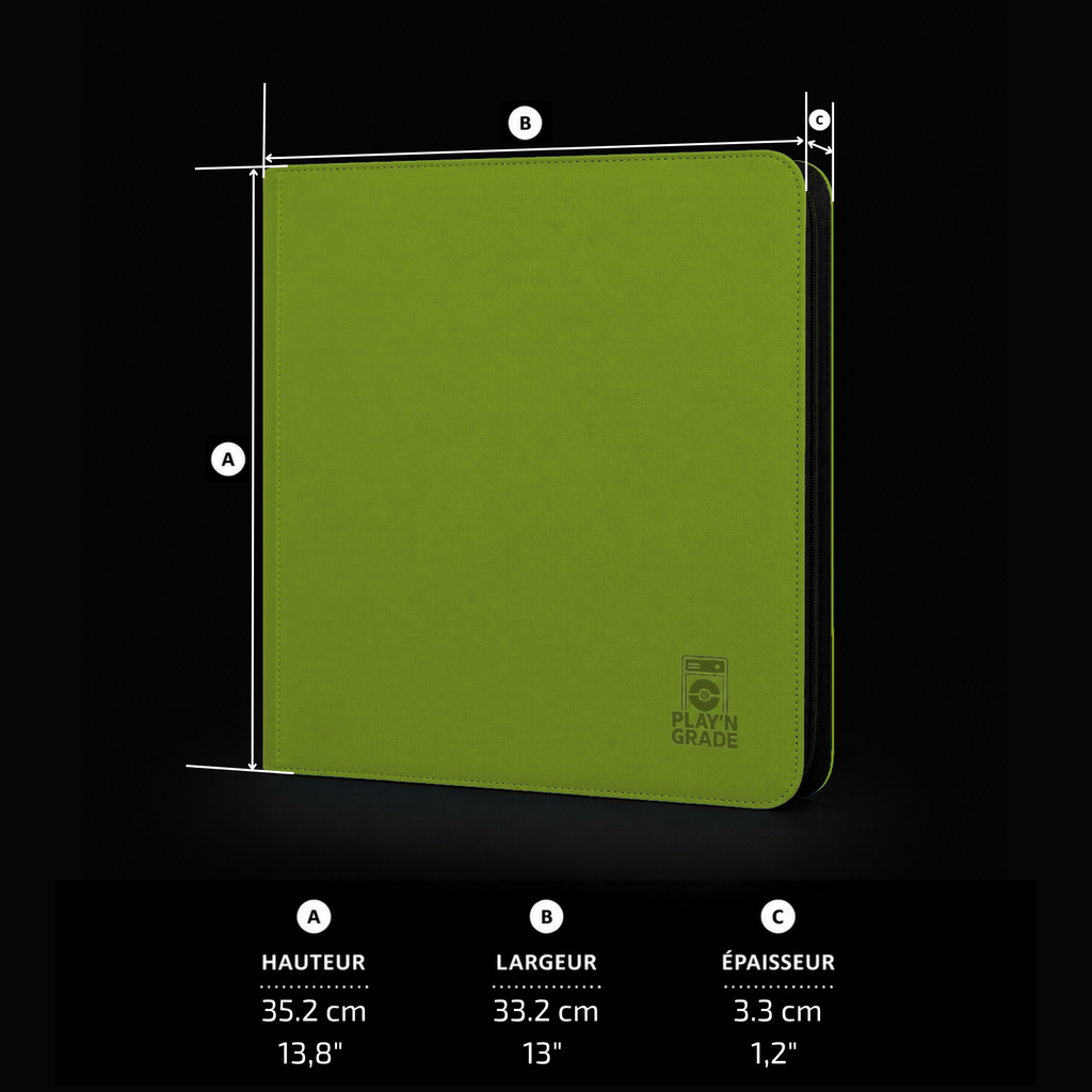 Classeur 480 cartes zip - 4x3 - vert – dimensions