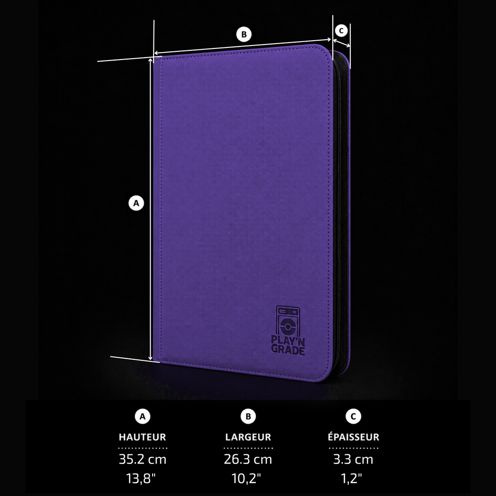 Classeur 360 cartes zip - 3x3 - violet – dimensions