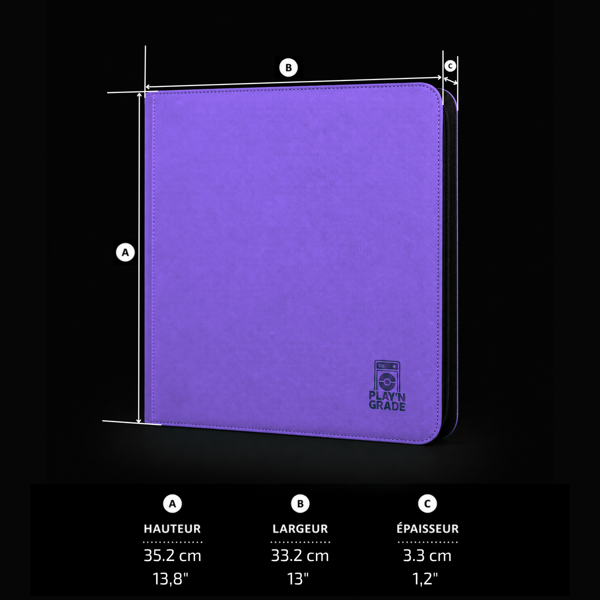 Classeur 480 cartes zip - 4x3 - violet – dimensions