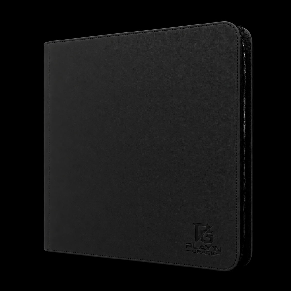 Classeur zippé format large noir Play’n’Grade, nouveau logo, zip noir sur fond noir