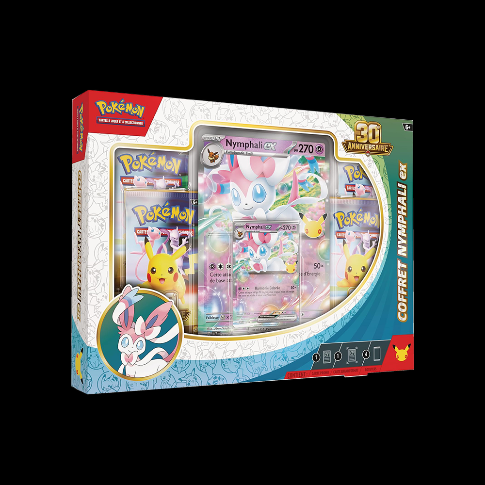 Coffret Pokémon Nymphali-ex 30e Anniversaire français sur fond noir