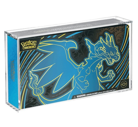 Coffret Pokémon UPC Méga-Dracaufeu X dans sa protection acrylique transparente anti-UV Play’n’Grade.