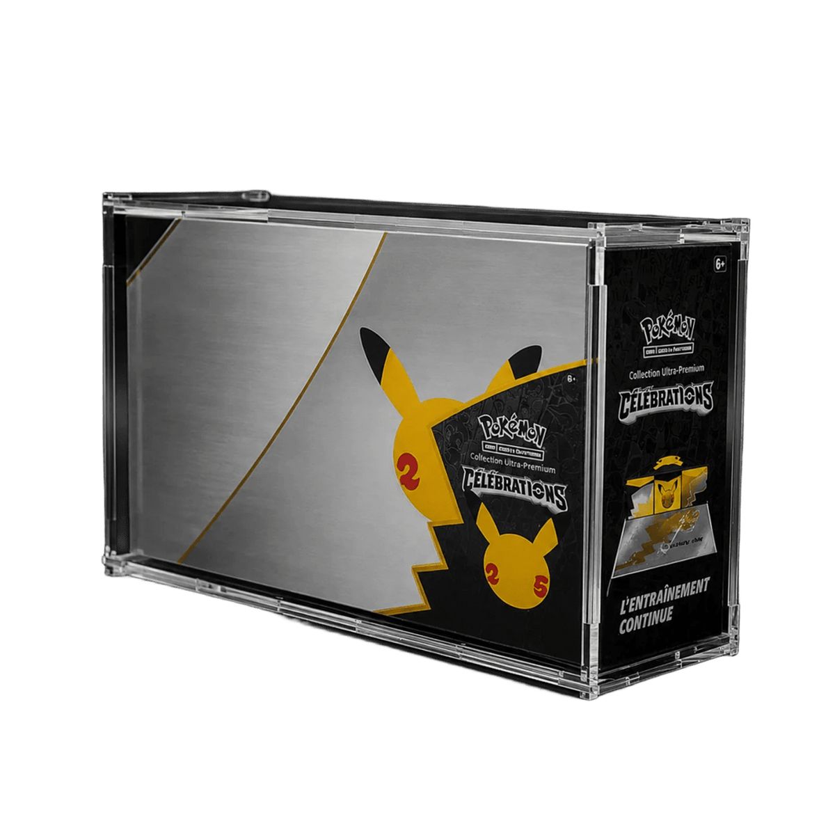 Coffret Pokémon UPC Célébrations 25 ans dans sa protection acrylique transparente Play’n’Grade.